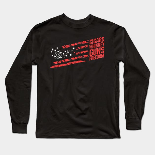 Cigars Whiskey Guns & Freedom America Gift Long Sleeve T-Shirt by woormle